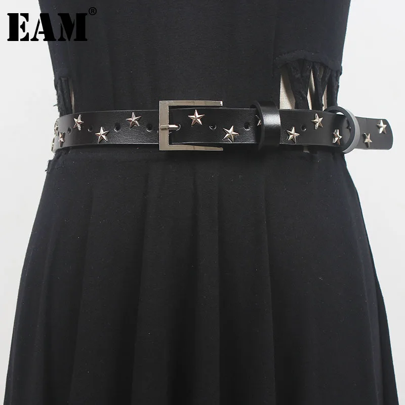 

[EAM] Pu Leather Black Rivet Cool Long Wide Belt Personality Women New Fashion Tide All-match Spring Autumn 2023 1DF7832