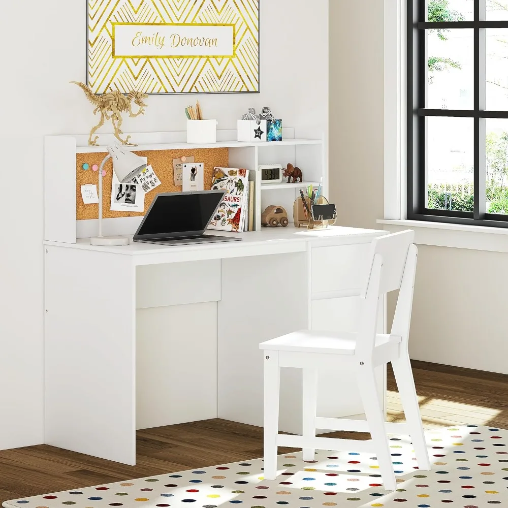 UTEX Kids Study Desk with Chair Kids Desk and Chair Sets with Hutch and Storage Cabinet Wooden Children Study Table
