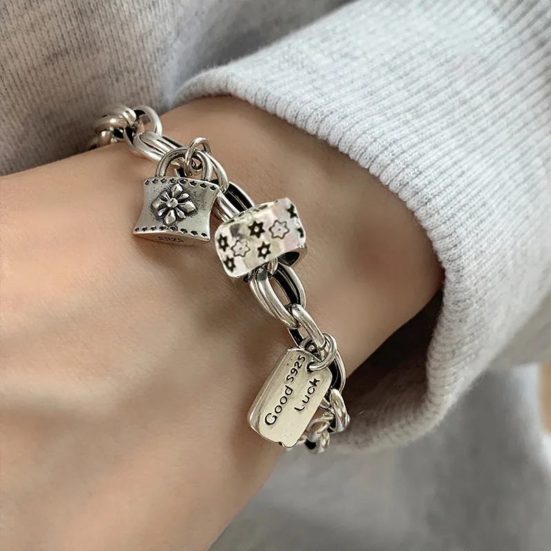 New Arrival 925 Sterling Silver Original Lock Flower Star Retro Female Charm Bracelet Jewelry For Women Gifts Dropshipping