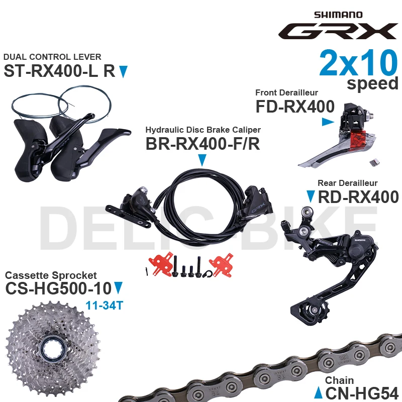 Gruppo Shimano Grx St-Rx400 Rd-Rx400 Fd-Rx400 Br-Rx400 Cs-Hg50 Cs-Hg500 Cn-Hg54 10 Velocità Parti Originali