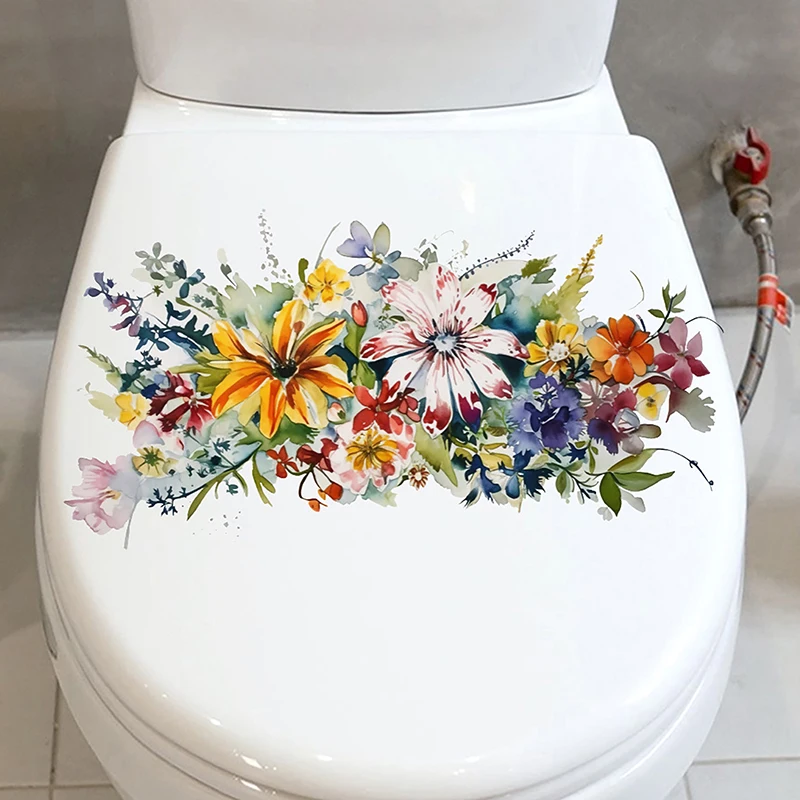 Toilet Stickers Flower Self-adhesive Painting Waterproof Bathroom Walls