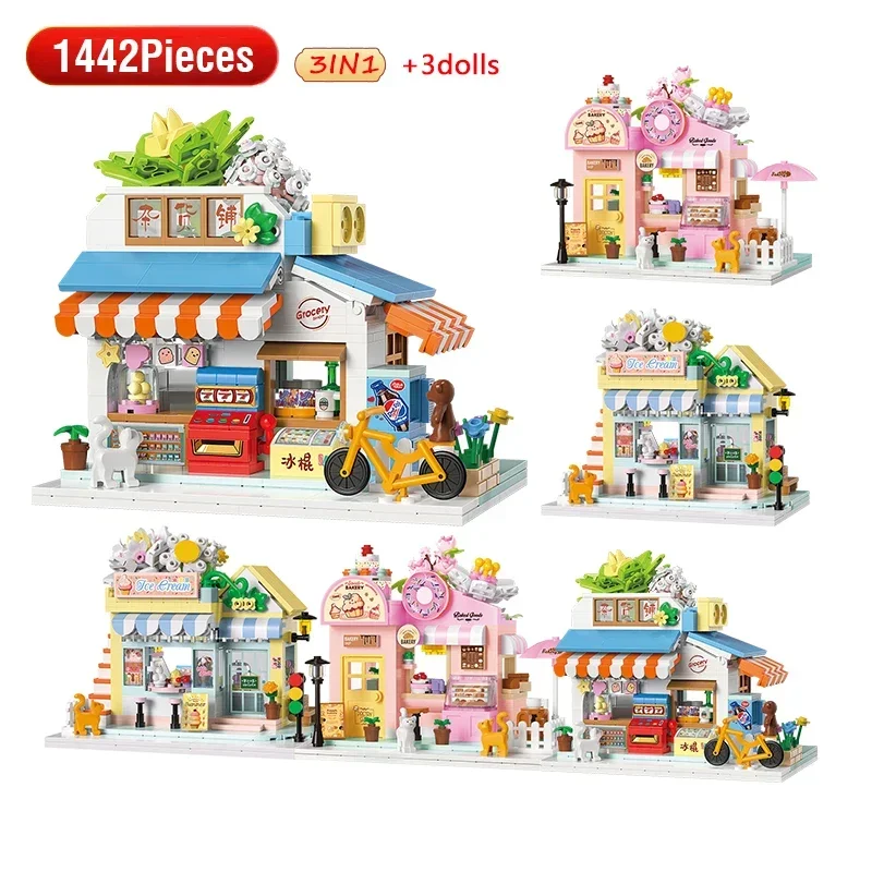 City View Mini Building Blocks Sets for Adults Food Cake Assembling Brick Flower Shop Model Kids Toys Home Decoration Girl Giift