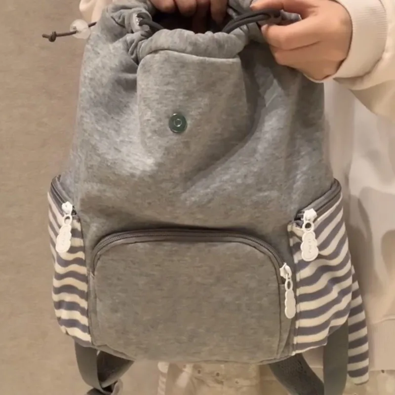 Striped Korean Style Gray Backpacks Rabbit Ears Design Casual Bags Large Capacity Student Tote Bags Versatile Backpack For Women 4