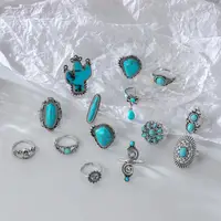 Long-lasting Rings Bohemia Rings Vintage Bohemian Adjustable Ring Set with Cactus Sun Shape Faux Turquoise Knuckle Rings for Her 2