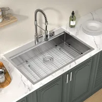 33x22 Kitchen Sinks Workstation, Drop In Stainless Steel Single Bowl Handmade Topmount Kitchen Sink w/Cutting Board 2