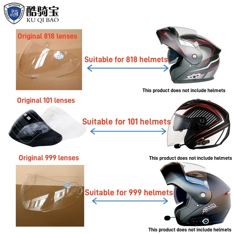 

Original Kuqibao Helmet Lenses Are Suitable for K101，818, 902, 999 Models of Anti Fog Lenses Sunshade Helmet Accessories Visor