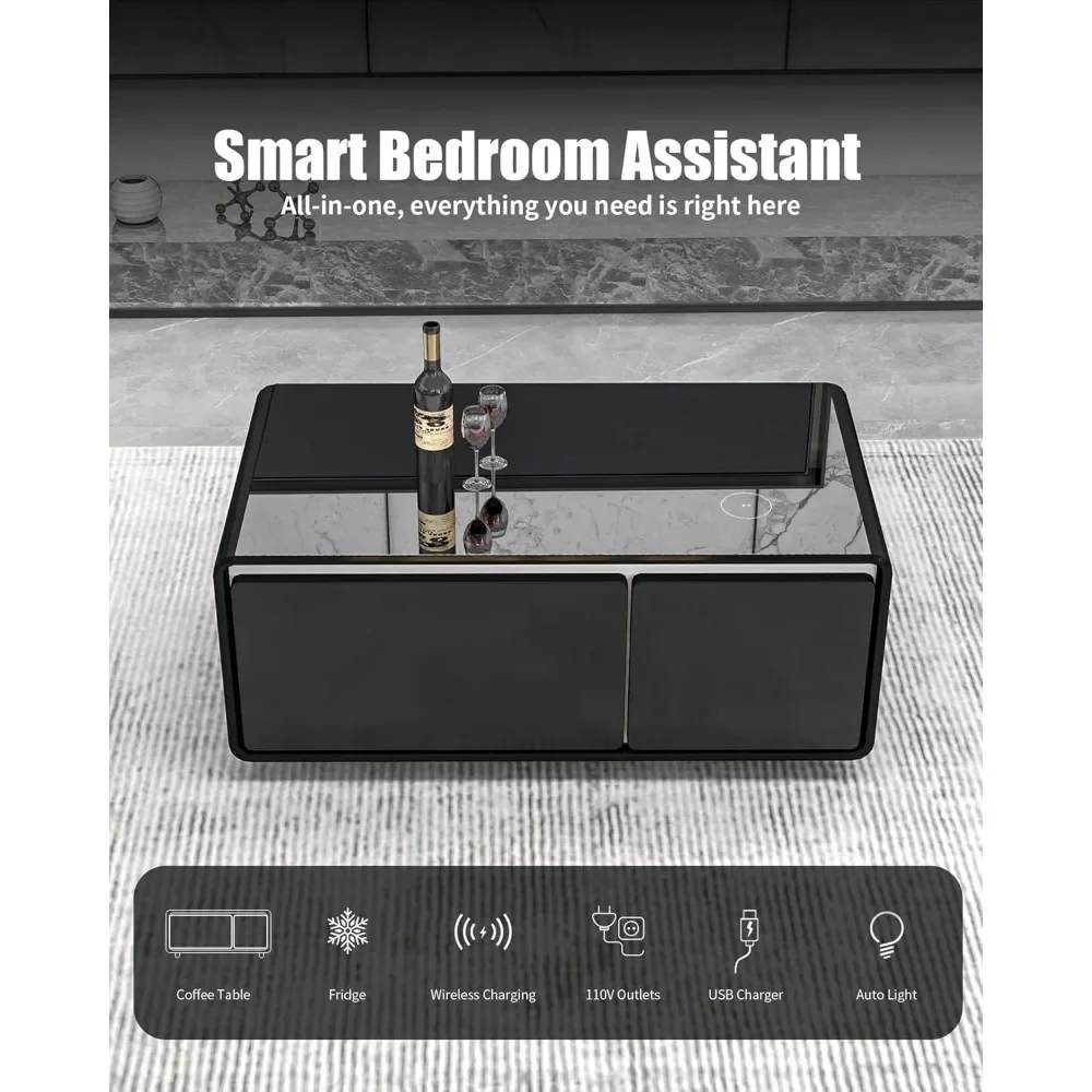 Smart Coffee Table, Living Room Table with Built in Fridge, 23" D x 41.5" W x 18.1" H, Smart Table with 10W Wireless Charging 3