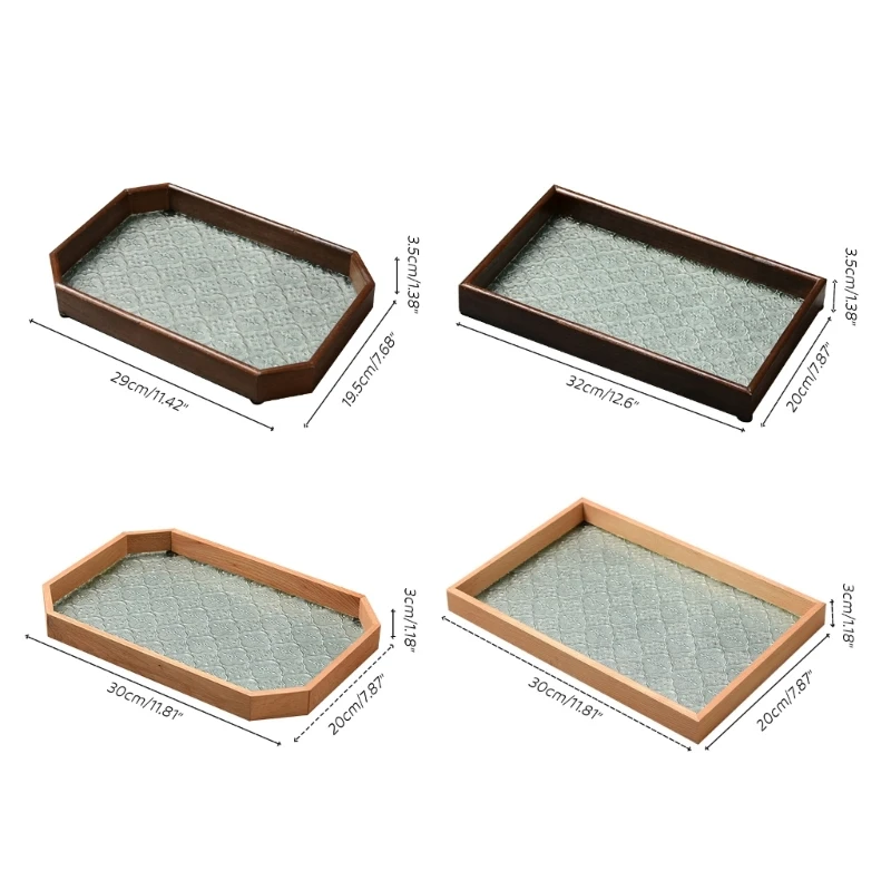 Vintage Wooden Glass Tray Decorative Serving Trays Platter Table Ornaments