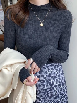 سترة نسائية كورية غير رسمية ضيقة وبسيطة وأنيقة لخريف وشتاء سترة نسائية كلاسيكية بلوفرات أساسية محبوكة متينة