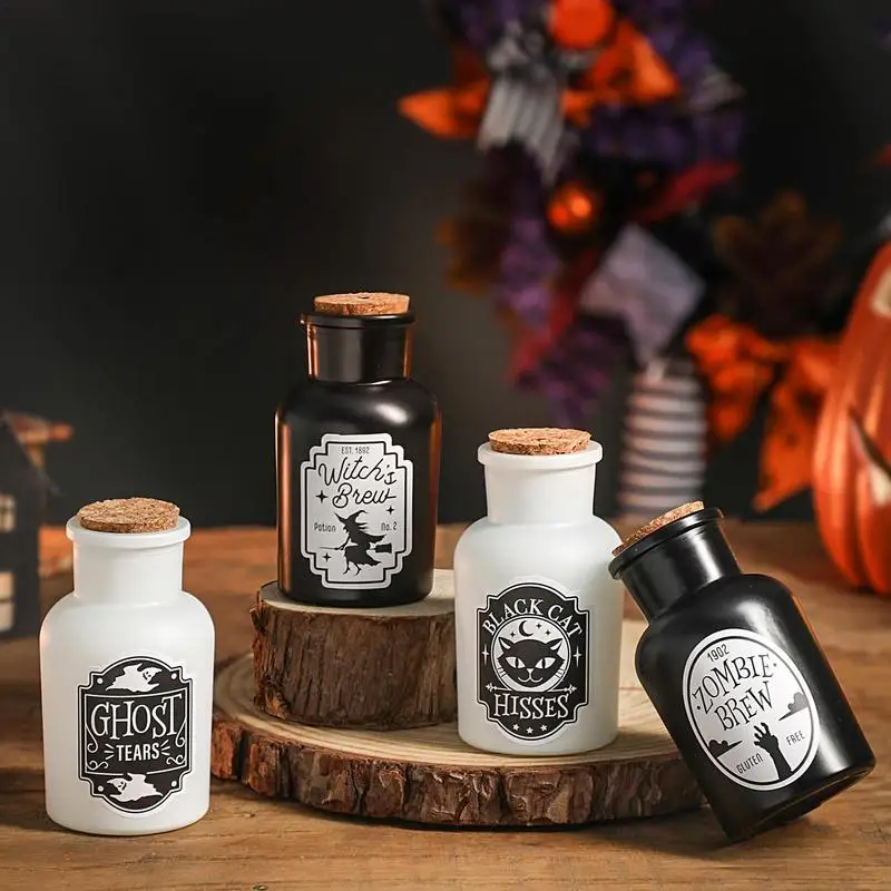 6pcs Glass Bottles With Cork Halloween Decorations Apothecary Potion Bottle  Glass Bottles Flasks With Halloween Labels Sticker - AliExpress