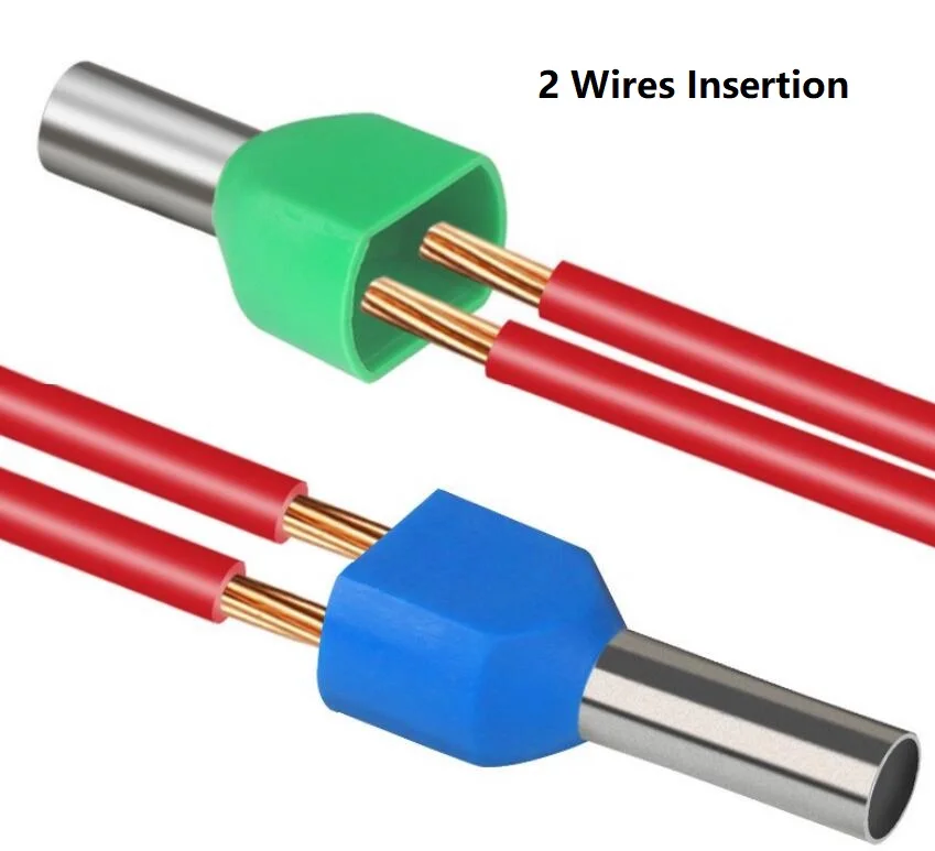 Description Picture 4 of item100PCS TE2508 Dual Wires 2.5mm² Insulated Ferrules Cable Lug Crimping Copper Terminal Electrical Block Cord End Connector