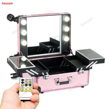  Multifunctional Makeup Tool Box Pull-rod Cosmetic Box universal wheel built-in LED lamp three-layer embroidery toolbox CD30 T03Y 