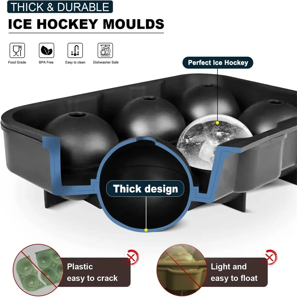 4/6/8Grid Large Ice Cube Trays Silicone Ice Maker Molds with Lid Reusable Whiskey Ball Ice Mold For Bar Party Home Kitchen Tools