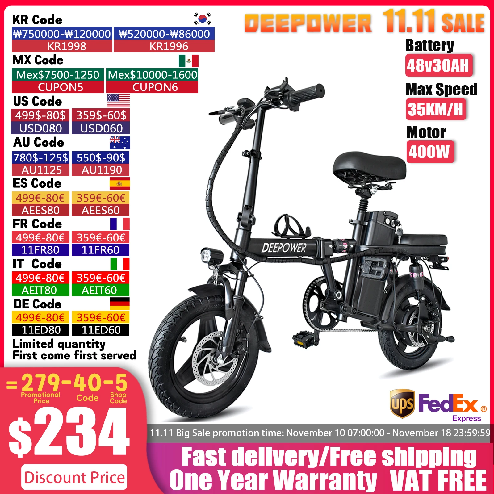 DEEPOWER Mini Foldable Ebike 400W 48V 30AH Removable Battery Multi-shock-absorbing Urban Electric Bicycle for Aldult electric bike electric bicycle