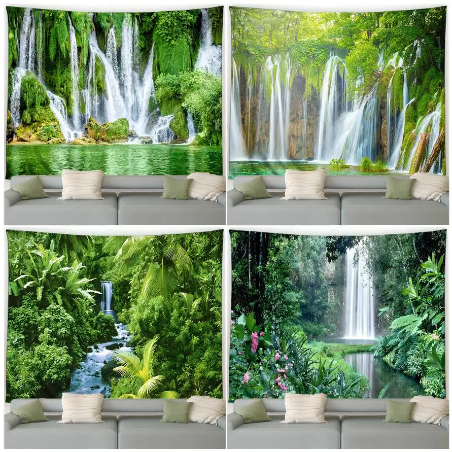 

Waterfall Tapestry Tropical Plants Forests Flowers Lakes Nature Landscape Home Living Room Dorm Decoration Garden Wall Hanging