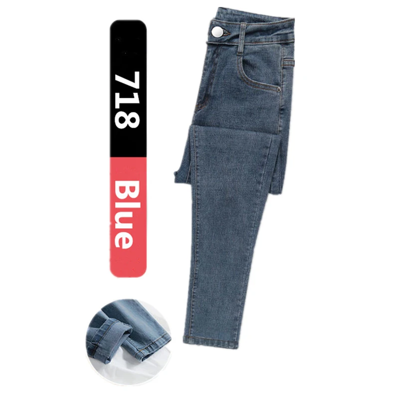 Plus Size Female Denim Pants Womens Skinny Jeans Slim Pants High Waisted Stretch Denim Jeans Blue Retro Washed Trousers 718 jeans jacket