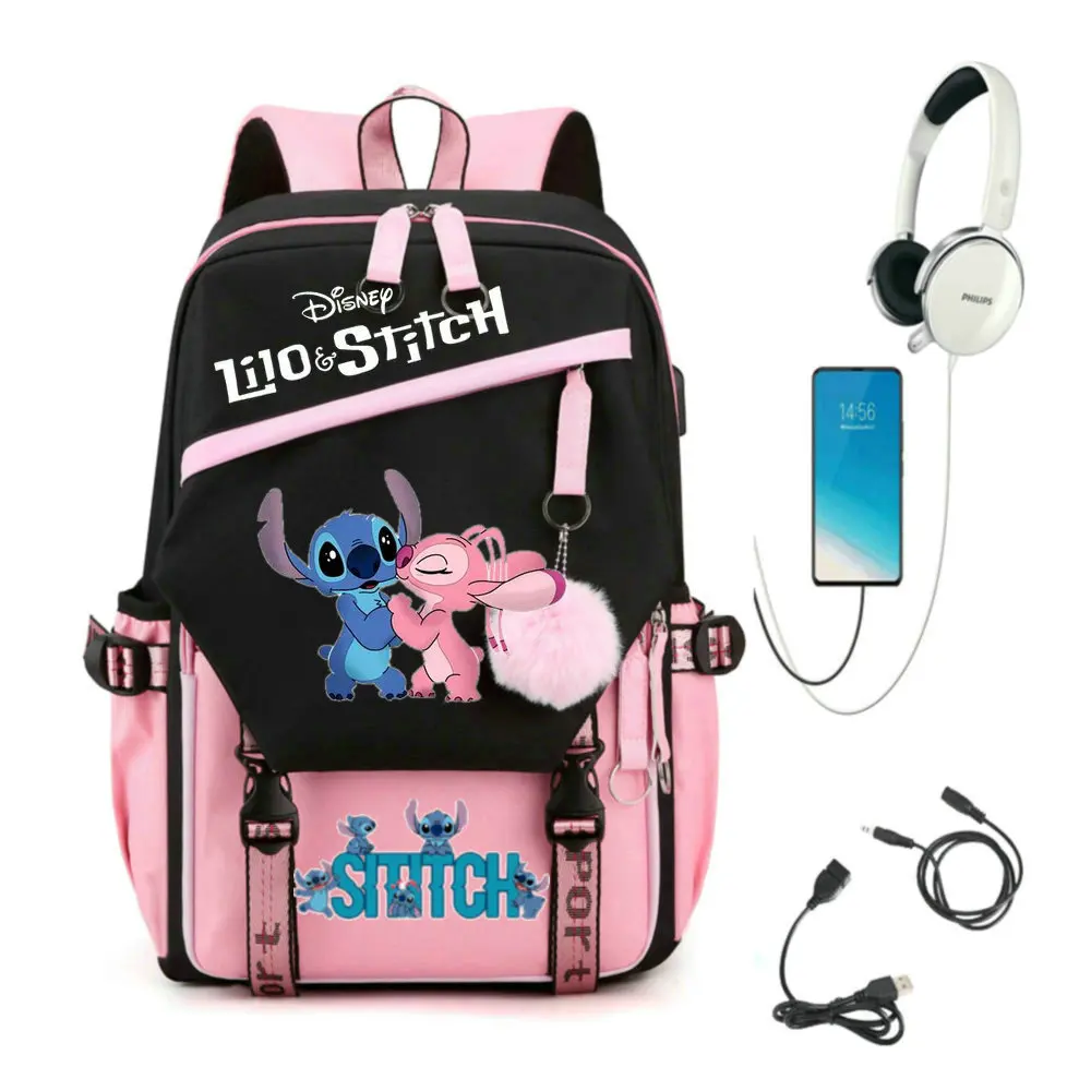 Lilo And Stitch Backpack Cosplay Waterproof School Bags Laptop Rucksack Travel USB Backpack Capacity Bookbag For Teens