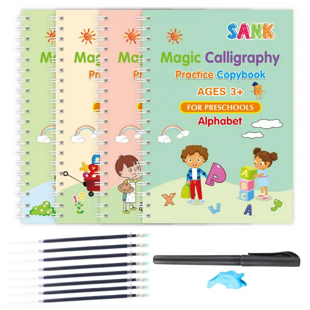 

School Copybook Kids Groove Copybook Reusable Children's Handwriting Practice Workbook with Pen Shell Refill Grip Letter Number