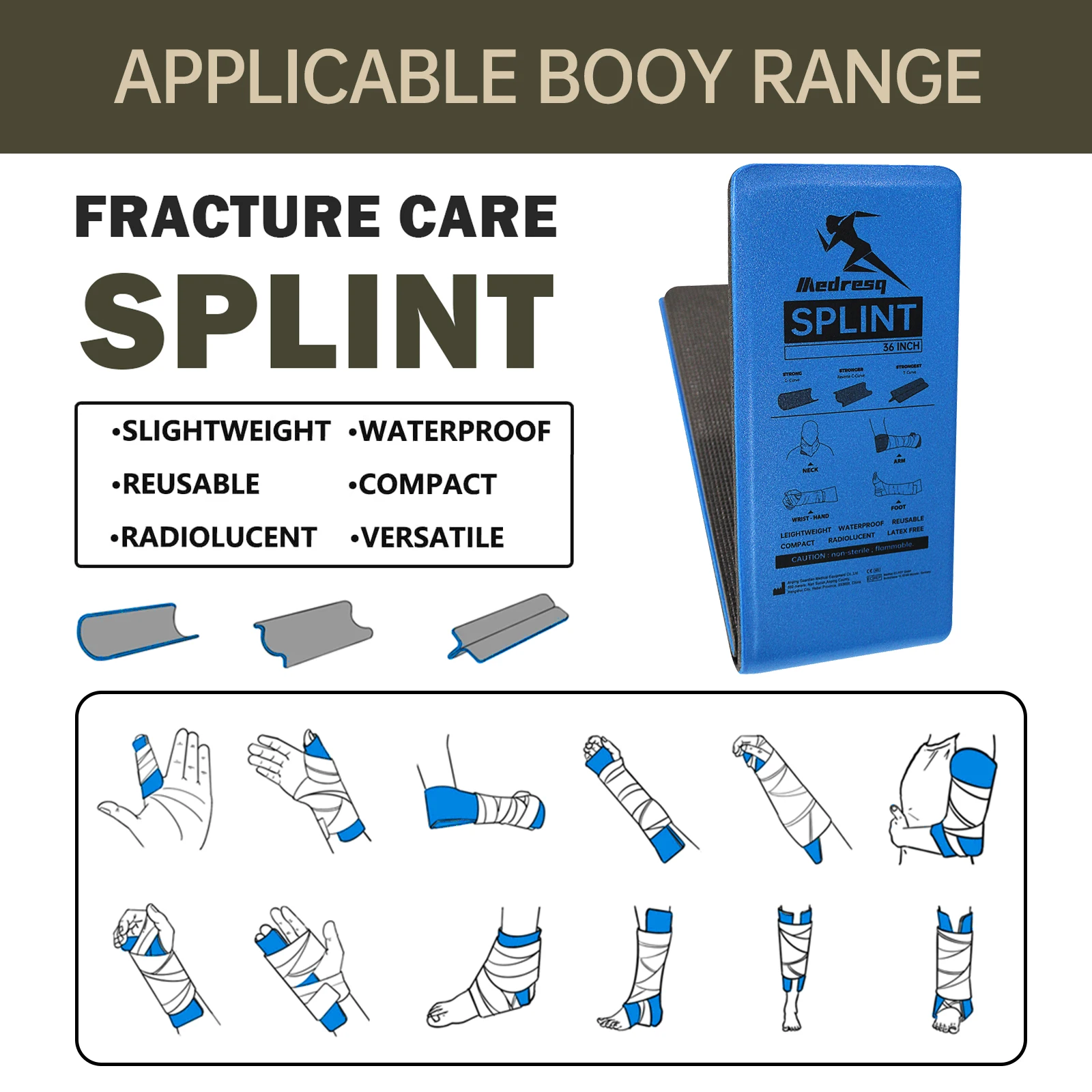 Trousse d'attelle premiers secours Medresq - Support bras/jambe réutilisable