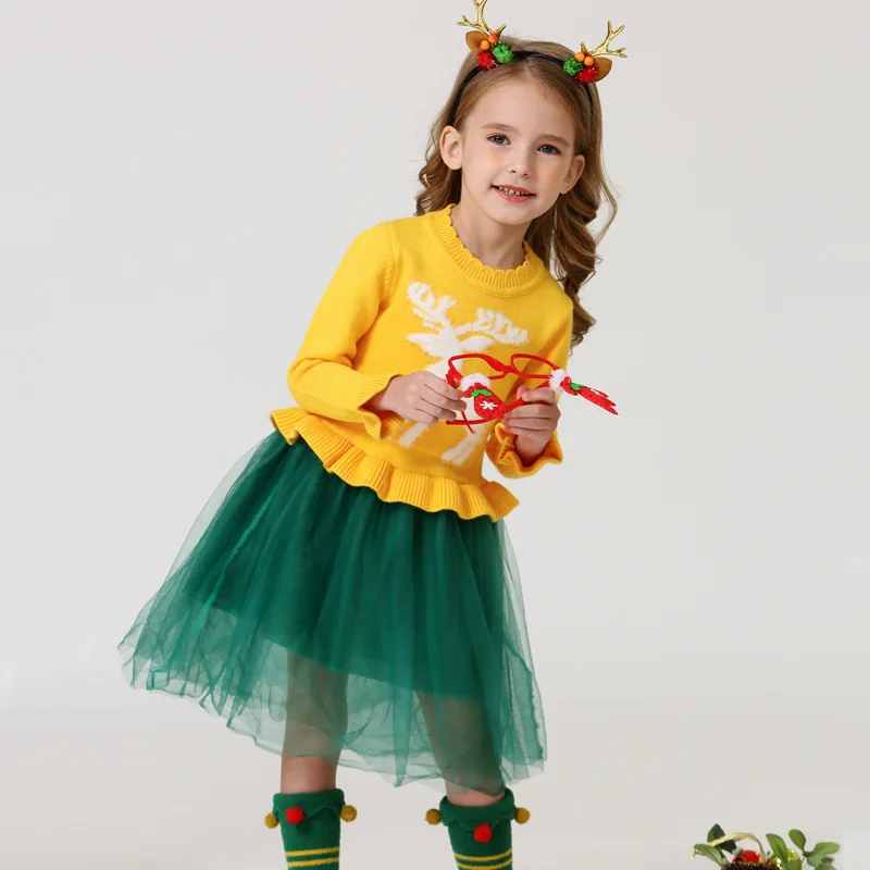 thumbnail image 3 of Vestido de una pieza para niñas, vestido de princesa de malla navideña, vestido de tutú tejido, vestidos de fiesta familiares de Año Nuevo de 3 a 8 años, 3 of 5