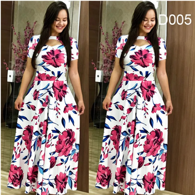 Women\'s Elegant Maxi Dress Retro Sexy Fashion Print Dinner Robe S-5XL