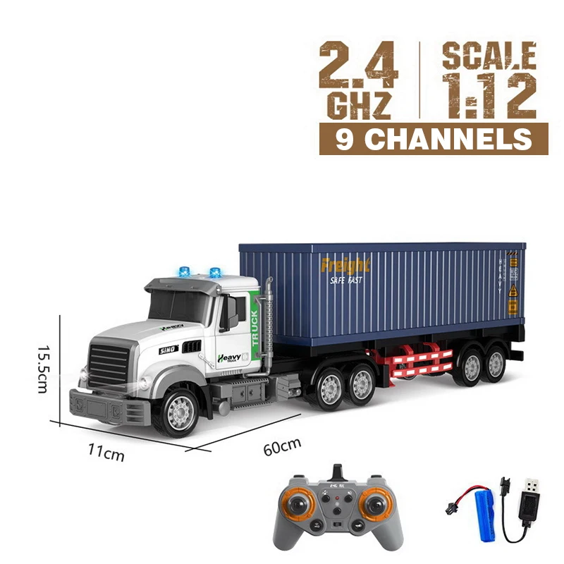 RC Car Big 1/12 1/24 9ch 6ch Remote Control Oil Tank Truck Electronic Simulation Trailer LED RC Container Truck Rechargeable