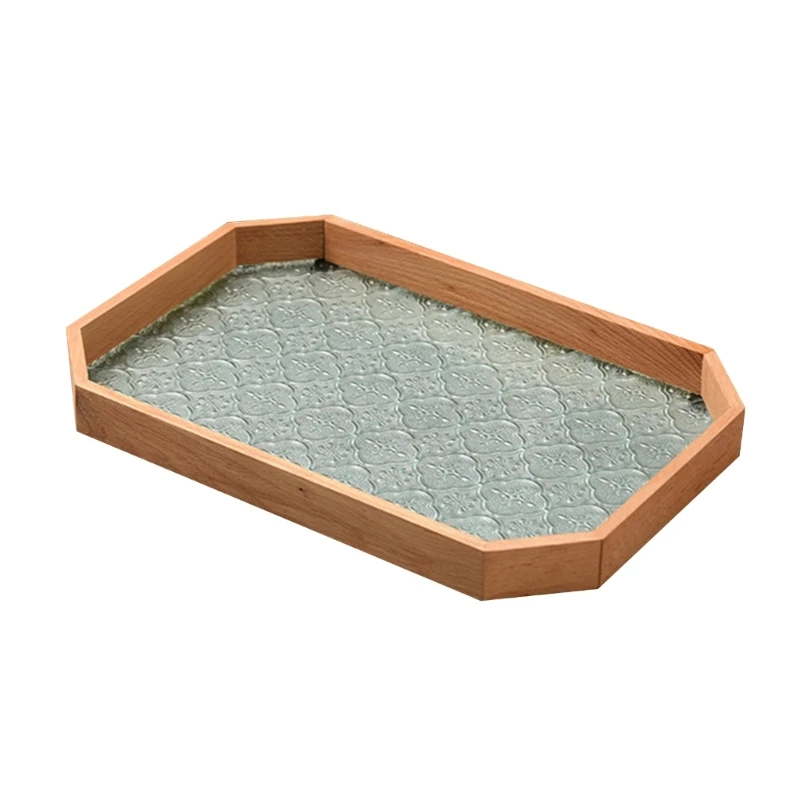 Vintage Wooden Glass Tray Decorative Serving Trays Platter Table Ornaments