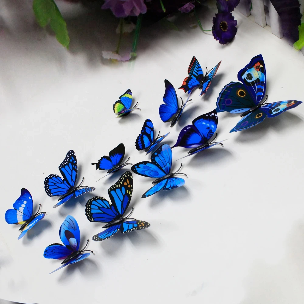 12Pcs PVC 3D Butterfly Wall Decor Cute Butterflies Wall Stickers Art Decals Home Decoration Room Art Kids Room Interior