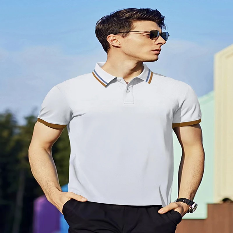 

Summer men's ice silk polo short sleeved shirt