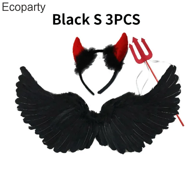 Anime Cosplay Angel Wings White Feather Devil Wings Swallow Shaped Kids Adult Performance Feather Bride Flower Child Dress