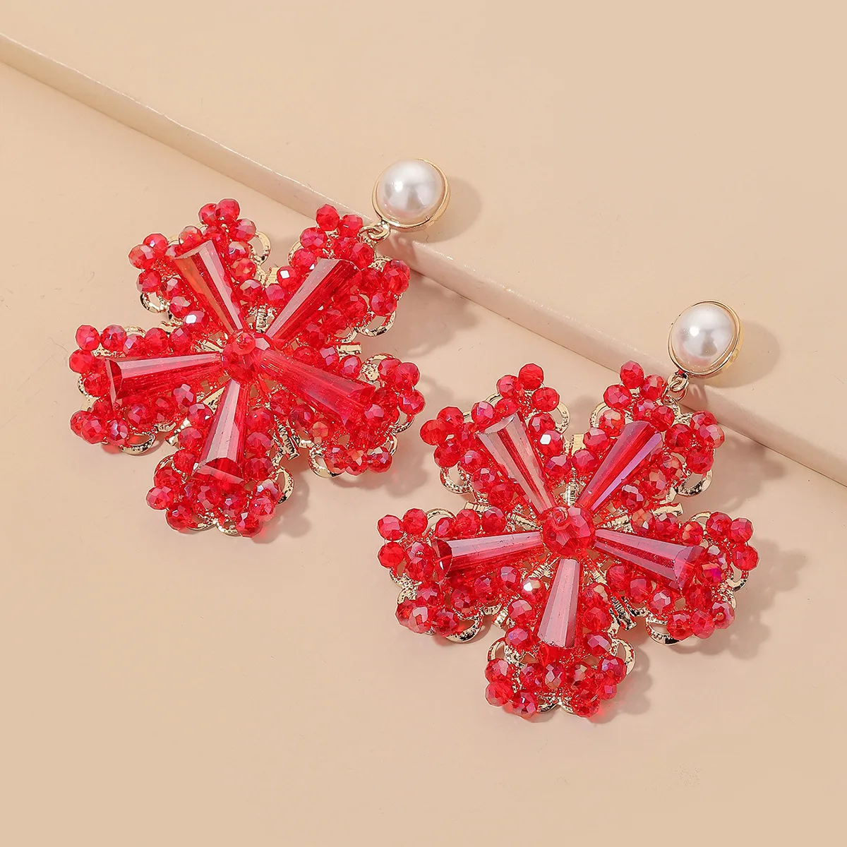 

European and American Women Exaggerated Crystal Snowflake Earrings Luxury Niche Ins Earrings