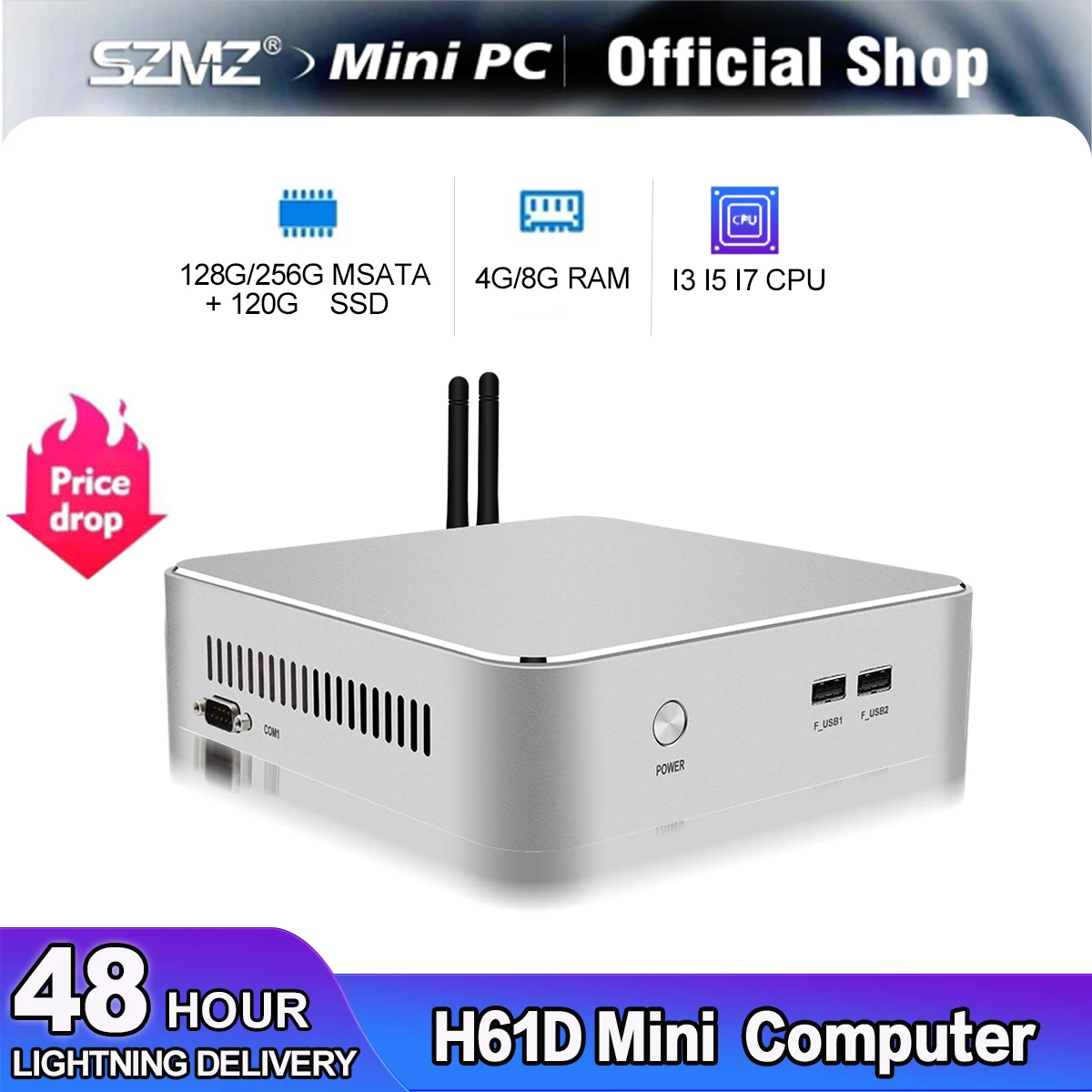 

SZMZ MINI PC H61D with LGA1155 I3 I5 I7 Processor DDR3 4G/8G RAM 128G/256G MSATA 120G SSD Mini Industrial Control Small Host