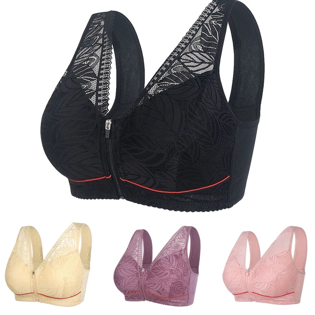 Bras For Women Soft Cup Front Zipper Middle Aged And Elderly Underwear  Ladies No Steel Ring Vest Lace Underwear Large Size Bra - AliExpress