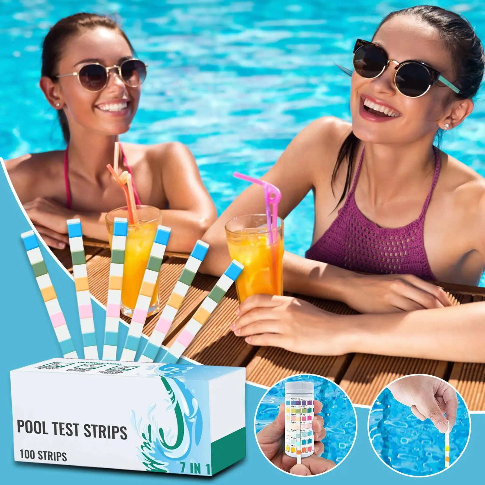 100 Pcs Pool Testing Strips Hot Tub Water Ph Test Strips SPA Swimming Pool Water Tester Paper for Backyard Pool