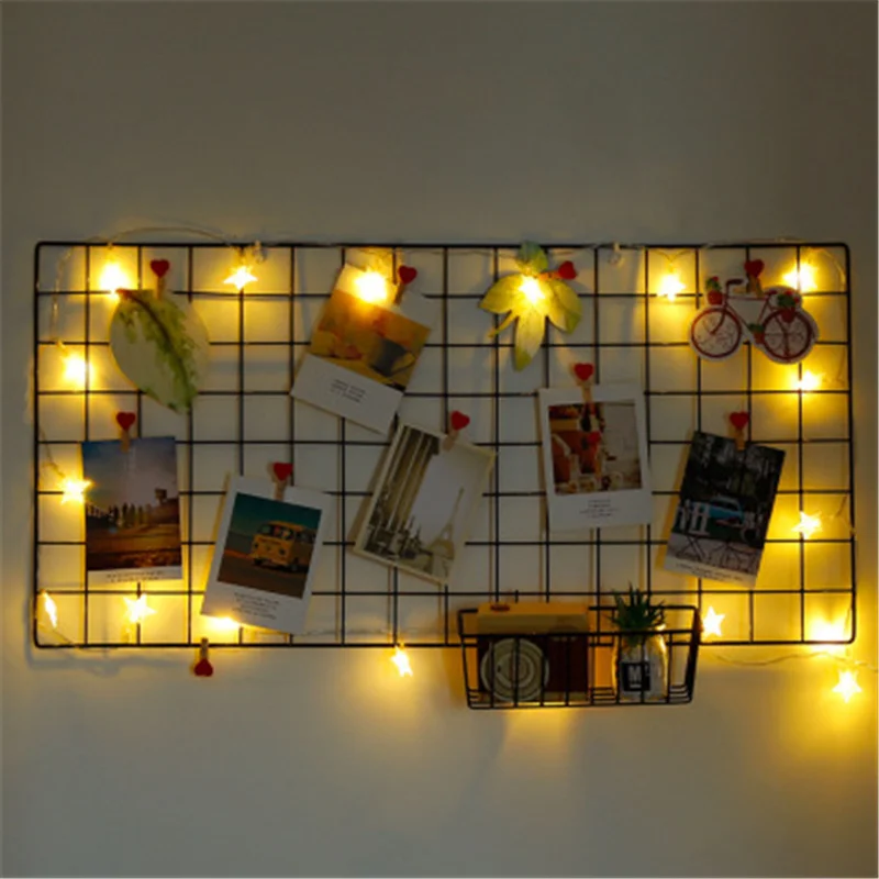Ins Iron Grid Home Wall Decoration Photo Frame Wall Art Display Storage Shelf Organizer DIY note board  Rack Bedroom Decoration
