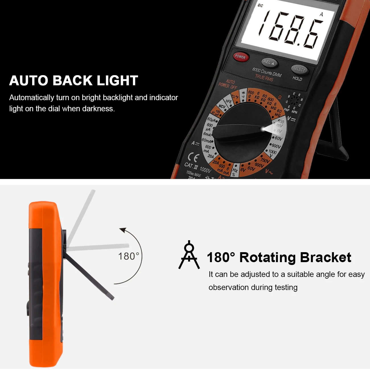 Digital Multimeter AN-770S Digital Multimeter Auto-Ranging 6000 Counts True RMS DC & AC Voltmeter Ohm Amp and Capacitor Tester with Frequence