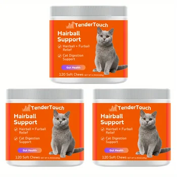 360 Chews - 3 Pack (3 x 180g/6.35oz) 540g/19.1oz - TenderTouch Cat Hairball Support Chews - Hairball Supoort Cat Treats 1