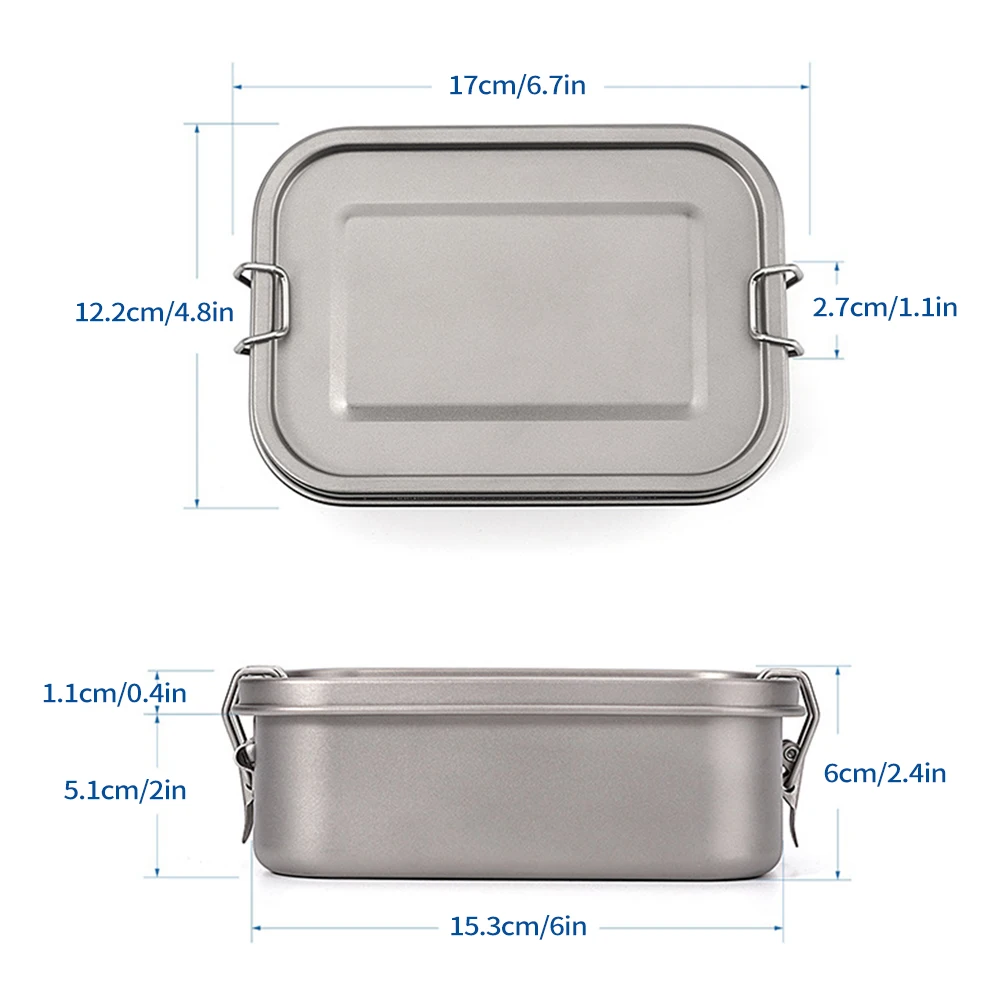 Camping Bento Box Titanium Bento Box Outdoor 800ml Lunch Box Rectangle Food Storage Container for Traveling Hiking