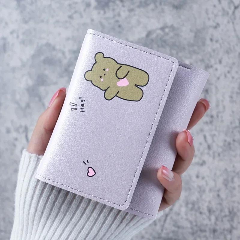 PU Leather Cute Women Wallet Coin Purse Simple 3 Folds Multi-card Slots Card Holder Cute Rabbit Bear Short Wallets for Girls