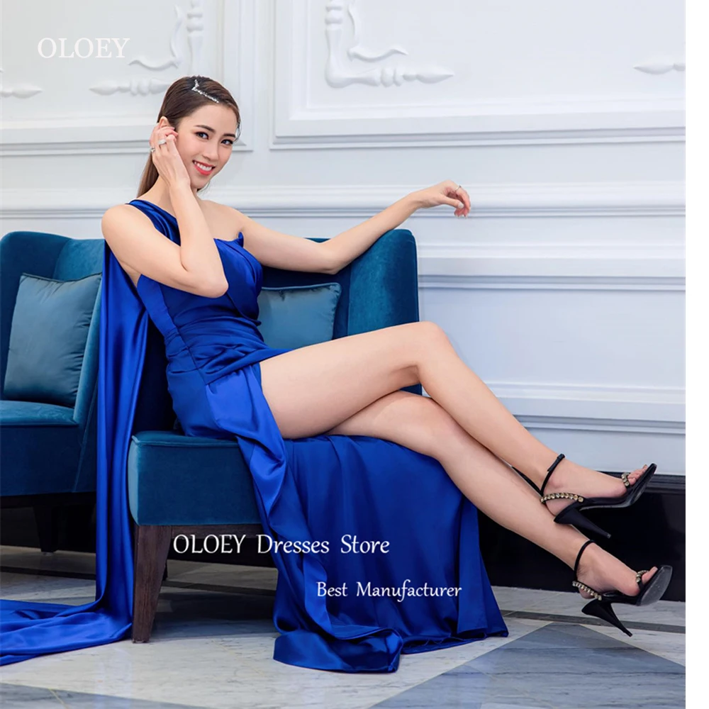 

OLOEY One Shoulder Blue Evening Dresses Long High Split Long Prom Gowns Formal Party Dress Sexy Vestido de fiesta