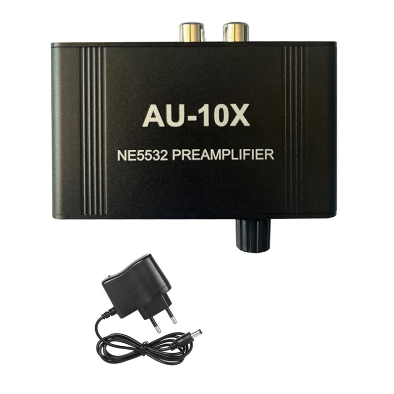AU-10X NE5532 Preamplifier Amp Headphone Amplifier Board Gain 20Db RCA 3.5MM Volume Control EU Plug