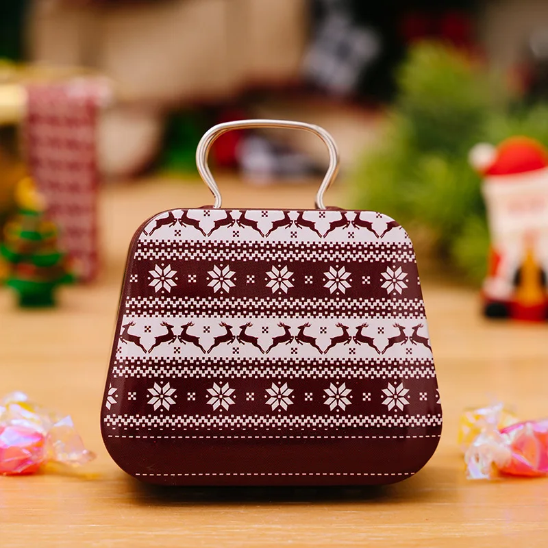 Festive Handbag-Shaped Metal Tin for Christmas Decor and Gifts