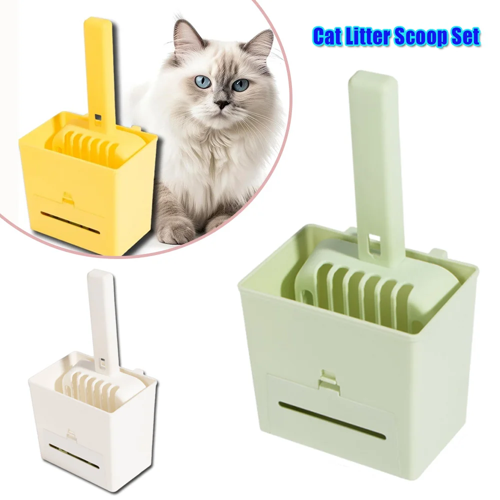 1Set Plastic Self Cleaning Cat Litter Scoop Set With Base Durable Litter Box Shovel For Cats Kitten Toilet Cleaning Tools_voghion.com