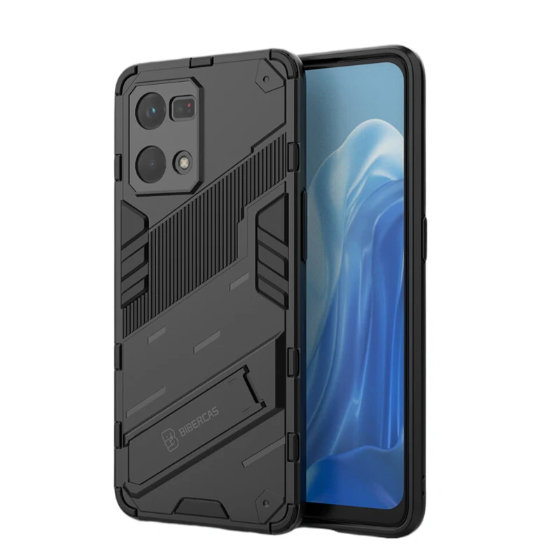 Shockproof Armor Back Cover with Kickstand for OPPO Reno Series - Anti-Fall Protective Case