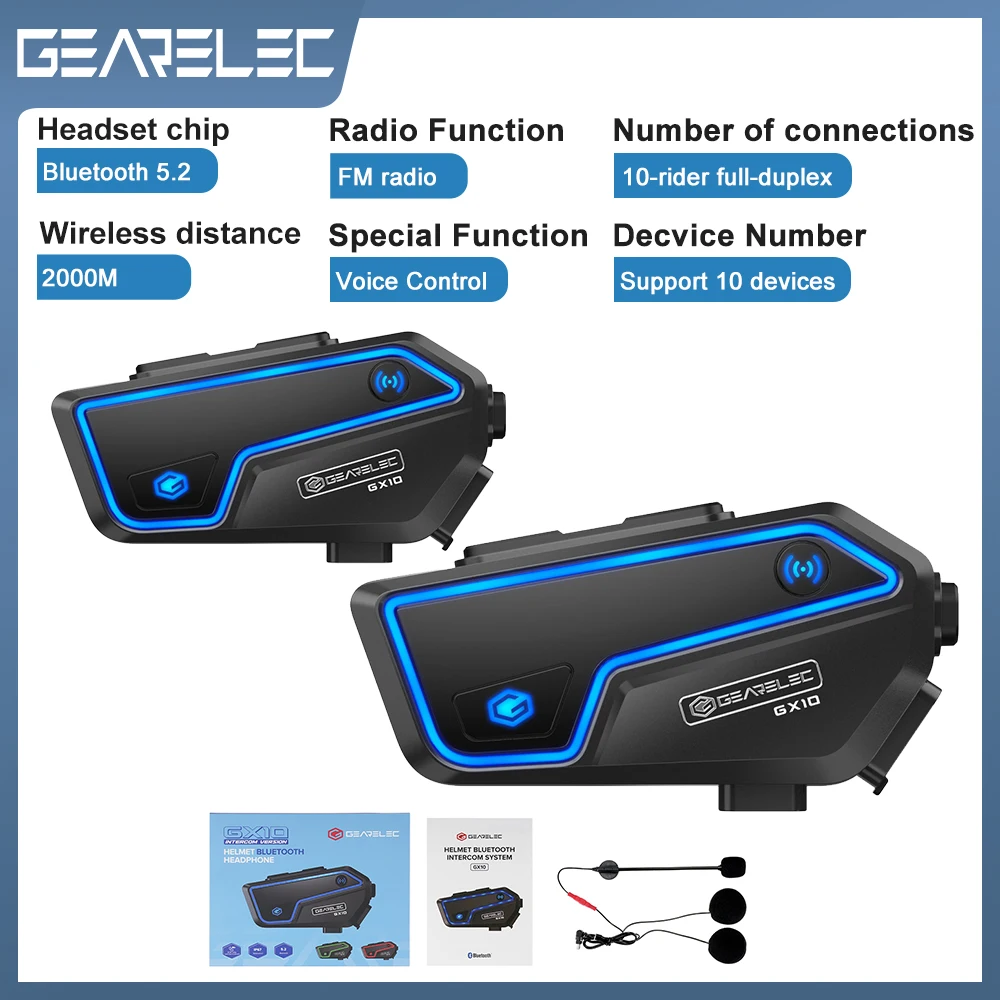 GEARELEC GX10 Motorcycle Helmet Headset Wireless BT 5.2