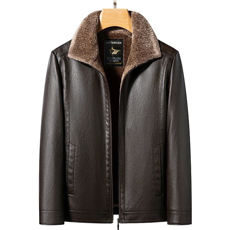 Autumn/Winter Men's Natural Leather Jacket Thickened Fur Integrated Business Casual Top Black Coffee Middle Aged Youth YN-2365 men leather jacket