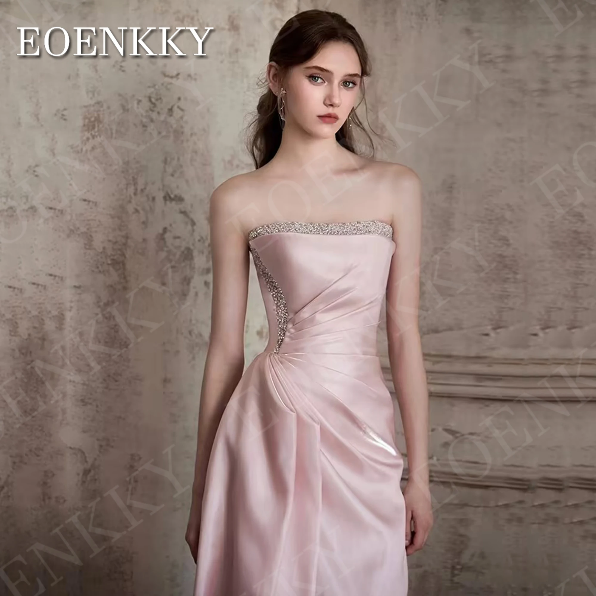 EOENKKY Mermaid Elegant Evening Dresses Prom Strapless Beaded Sleeveless Wedding Party Dress Pink Woman Customized فساتين سهرة 5