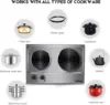 1800W Double Hot Plate, Stainless Steel Silver Countertop Burner Portable Electric Double Burners Electric Cast Iron Hot 2