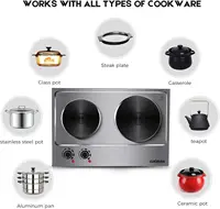 1800W Double Hot Plate, Stainless Steel Silver Countertop Burner Portable Electric Double Burners Electric Cast Iron Hot 2