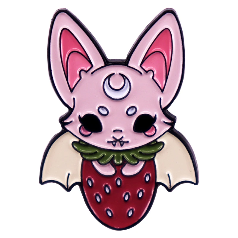 

A2717 Cute Strawberry bat Enamel Brooches Pins Clothes Backpack Lapel Badges Fashion Jewelry Accessories For Friends Gifts